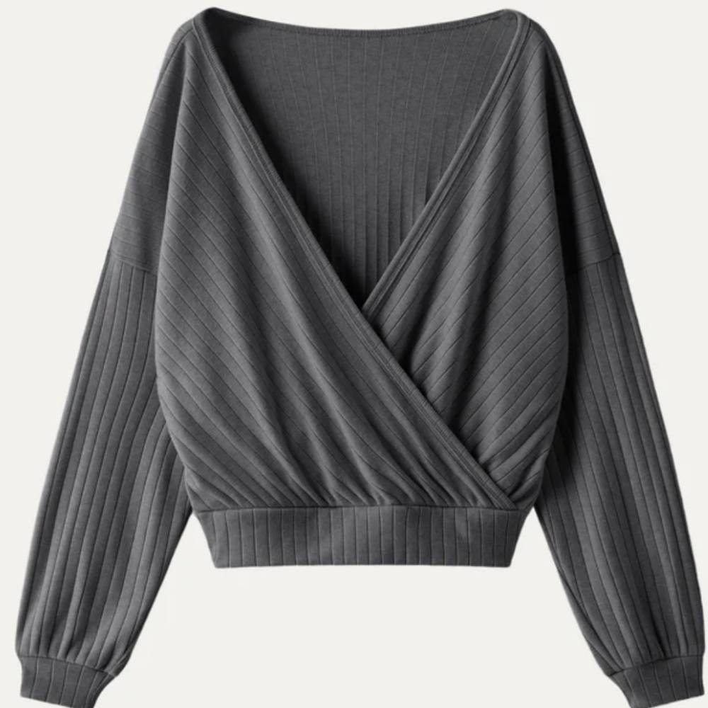 OGL Women’s Grey Ribbed Wrap V-Neck Top